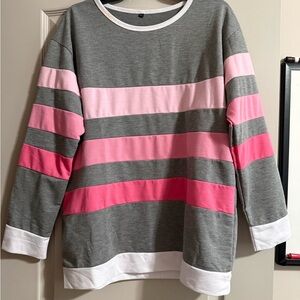 Striped Gray and Pink Sweatshirt Size Large